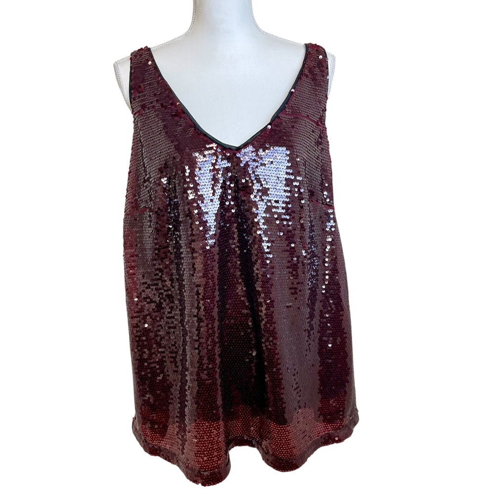 CITY CHIC Burgundy Sequin‎ Cami Tank Top Sz 16 New Sleeveless Party Sparkle NWT
